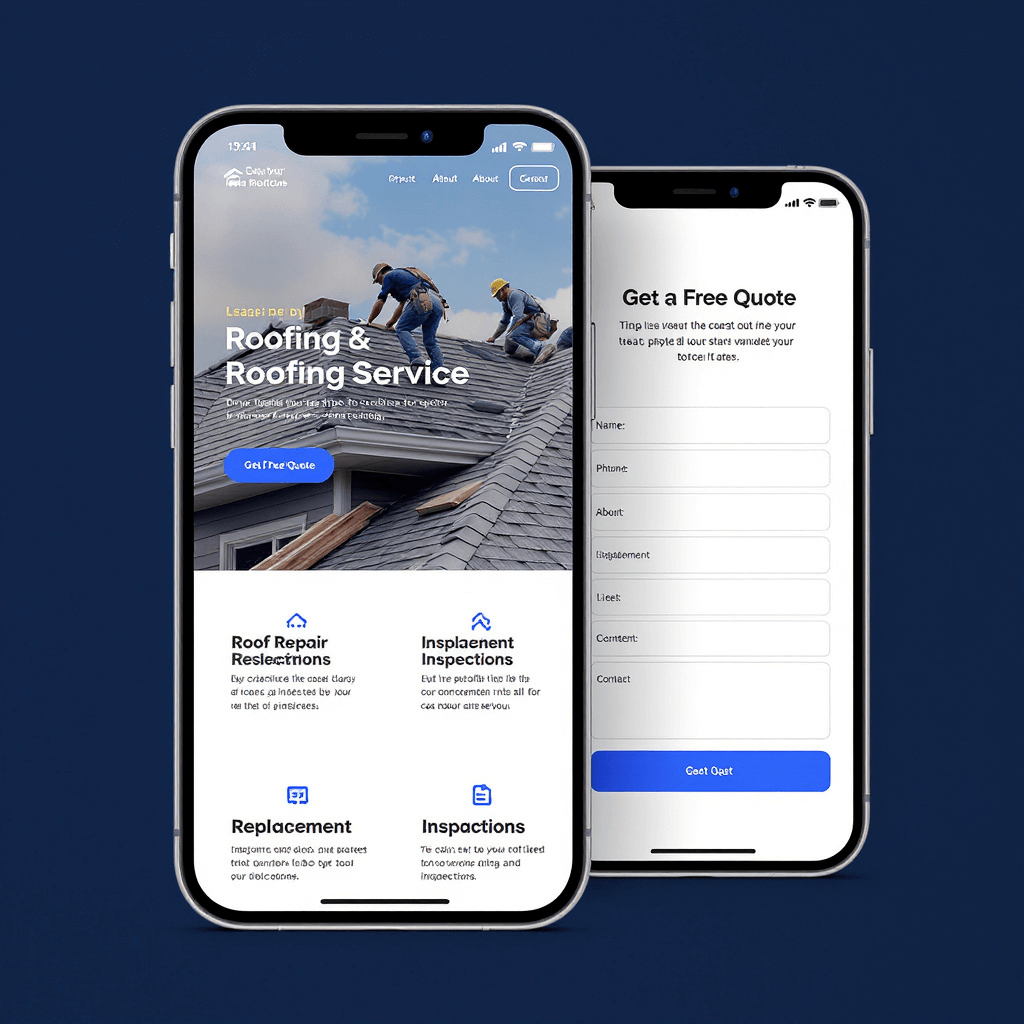 Roofing company digital marketing website showing mobile-optimized design and lead capture forms