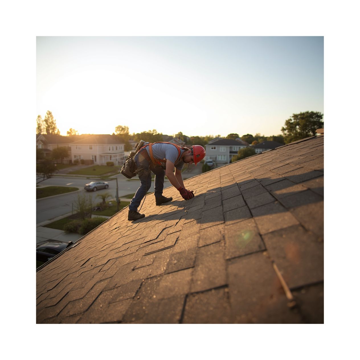 Roofing contractor on residential roof — roofing company digital marketing